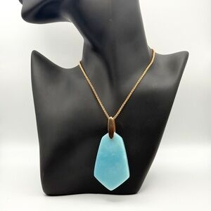 Kendra Scott Long Gold Chain Necklace Blue Stone Pendant Adjustable NWT
